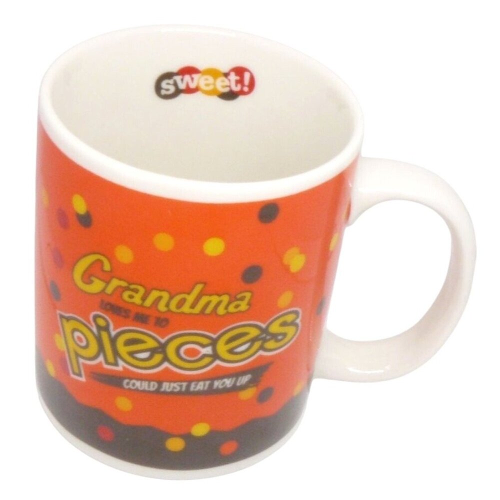 "Grandma Loves Me To Pieces" Coffee Tea Mug Cup w Polka Dot Design 12 Oz Ceramic